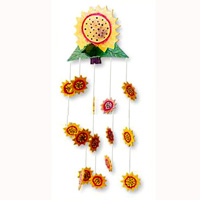 Hanging  Sun Flower Mobile With Painted, Handcrafted From Albesia Wood  