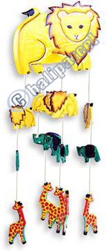 Hanging  Animal Mobile With Painted, Handcrafted From Albesia Wood  