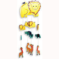 Hanging  Animal Mobile With Painted, Handcrafted From Albesia Wood  
