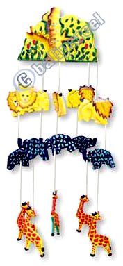 Hanging  Animal Mobile With Painted, Handcrafted From Albesia Wood  
