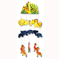 Hanging  Animal Mobile With Painted, Handcrafted From Albesia Wood  