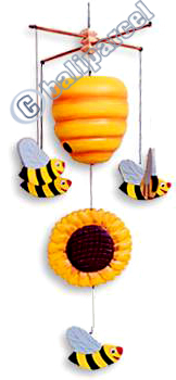 Hanging  Bee Mobile With Painted, Handcrafted From Albesia Wood  