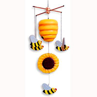 Hanging  Bee Mobile With Painted, Handcrafted From Albesia Wood  