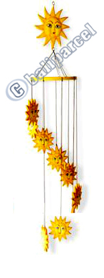 Hanging Sun Mobile With Painted, Handcrafted From Albesia Wood  