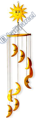 Hanging  Sun And Moon Mobile With Painted, Handcrafted From Albesia Wood  