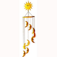 Hanging  Sun And Moon Mobile With Painted, Handcrafted From Albesia Wood  