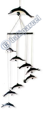 Hanging  Dolphin Mobile With Painted, Handcrafted From Albesia Wood  