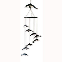 Hanging  Dolphin Mobile With Painted, Handcrafted From Albesia Wood  