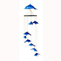 Hanging  Dolphin Mobile With Painted, Handcrafted From Albesia Wood  