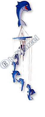 Hanging  Dolphin Mobile With Painted, Handcrafted From Albesia Wood  