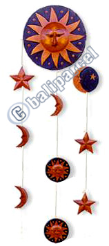 Hanging  Sun,moon,star Mobile With Painted, Handcrafted From Albesia Wood  