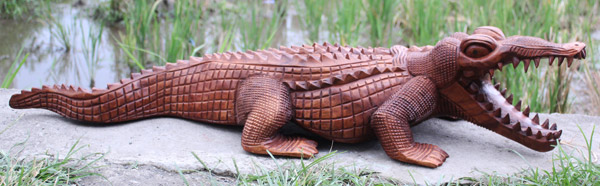 Wooden Crocodile, Hand Carved From Suar Wood