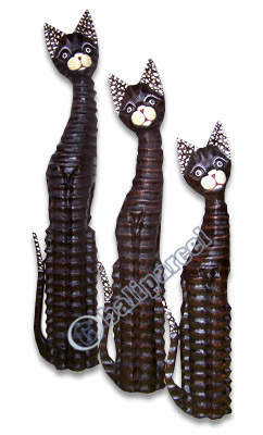 Wooden Cat Set Of 3 With Painted, Hand Carved From Albesia Wood