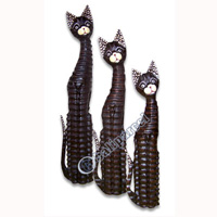 Wooden Cat Set Of 3 With Painted, Hand Carved From Albesia Wood