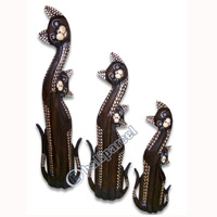 Wooden Cat Set Of 3 With Painted, Hand Carved From Albesia Wood