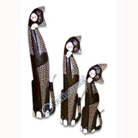 Wooden Cat Set Of 3 With Painted, Hand Carved From Albesia Wood