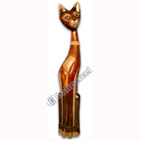Wooden Cat Set Of 3 With Painted, Hand Carved From Albesia Wood