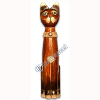 Wooden Cat Set Of 3 With Painted, Hand Carved From Albesia Wood
