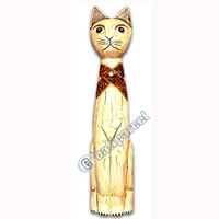 Wooden Cat Set Of 3 With Painted, Hand Carved From Albesia Wood