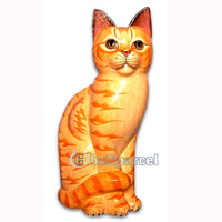 Wooden Cat With Painted, Hand Carved From Albesia Wood