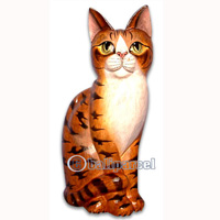 Wooden Cat With Painted, Hand Carved From Albesia Wood