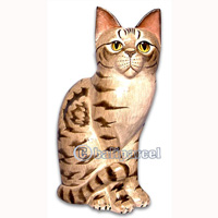 Wooden Cat With Painted, Hand Carved From Albesia Wood
