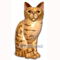 Wooden Cat With Painted, Hand Carved From Albesia Wood