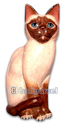 Wooden Cat With Painted, Hand Carved From Albesia Wood