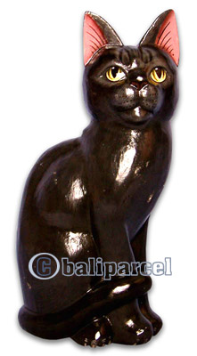 Wooden Cat With Painted, Hand Carved From Albesia Wood