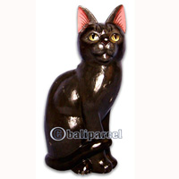Wooden Cat With Painted, Hand Carved From Albesia Wood