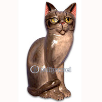Wooden Cat With Painted, Hand Carved From Albesia Wood