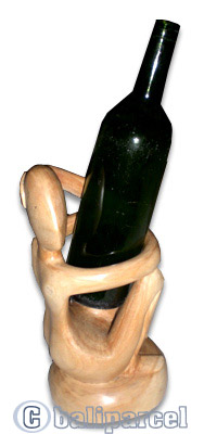 Abstract Wine Bottle Holder, Hand Carved From Hibiscus Wood 