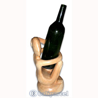Abstract Wine Bottle Holder, Hand Carved From Hibiscus Wood 