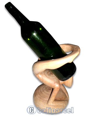 Abstract Wine Bottle Holder, Hand Carved From Hibiscus Wood 