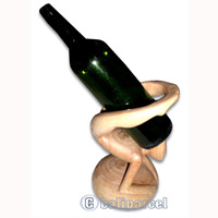 Abstract Wine Bottle Holder, Hand Carved From Hibiscus Wood 