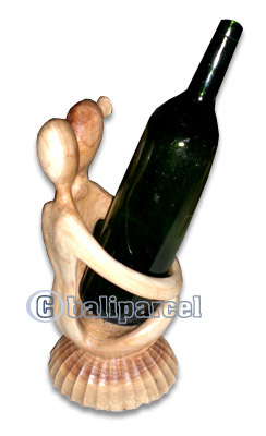 Abstract Wine Bottle Holder, Hand Carved From Hibiscus Wood 