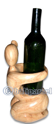 Abstract Wine Bottle Holder, Hand Carved From Hibiscus Wood 