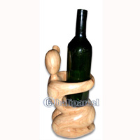 Abstract Wine Bottle Holder, Hand Carved From Hibiscus Wood 