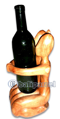 Abstract Wine Bottle Holder, Hand Carved From Hibiscus Wood 