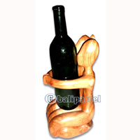 Abstract Wine Bottle Holder, Hand Carved From Hibiscus Wood 