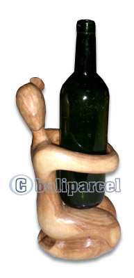 Abstract Wine Bottle Holder, Hand Carved From Hibiscus Wood 