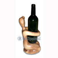 Abstract Wine Bottle Holder, Hand Carved From Hibiscus Wood 
