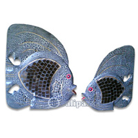 Tropical Fish Set Of 3 With Painted, Handcarved From Albesia Wood