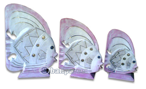 Tropical Fish Set Of 3 With Stand, Handcarved From Albesia Wood
