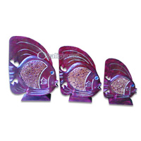 Tropical Fish Set Of 3 With Stand, Handcarved From Albesia Wood