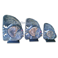 Tropical Fish Set Of 3 With Stand, Handcarved From Albesia Wood