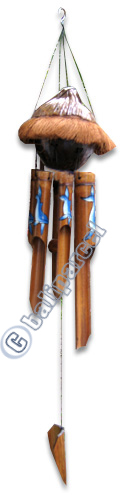 Painted Bamboo Windchime, With Coconut Bird House  