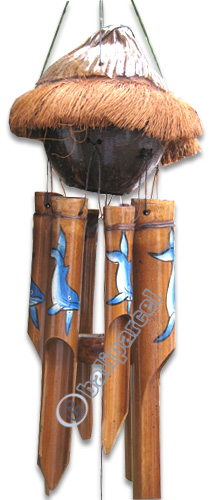Painted Bamboo Windchime, With Coconut Bird House  