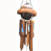 Painted Bamboo Windchime, With Coconut Bird House  