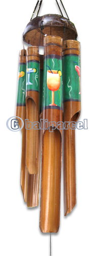Bamboo Windchime, Painted Bamboo With Coconut